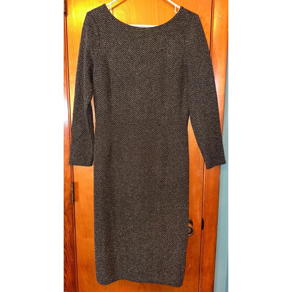 Banana Republic Black White Herringbone Long Sleeve Sheath Dress Size 12